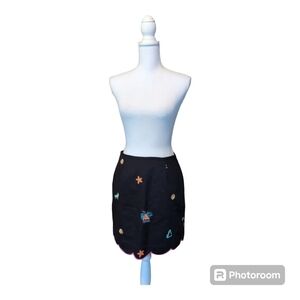 BOSTON PROPER Black Cotton Mini Skirt Embroidered Summer Golf CLASSIC